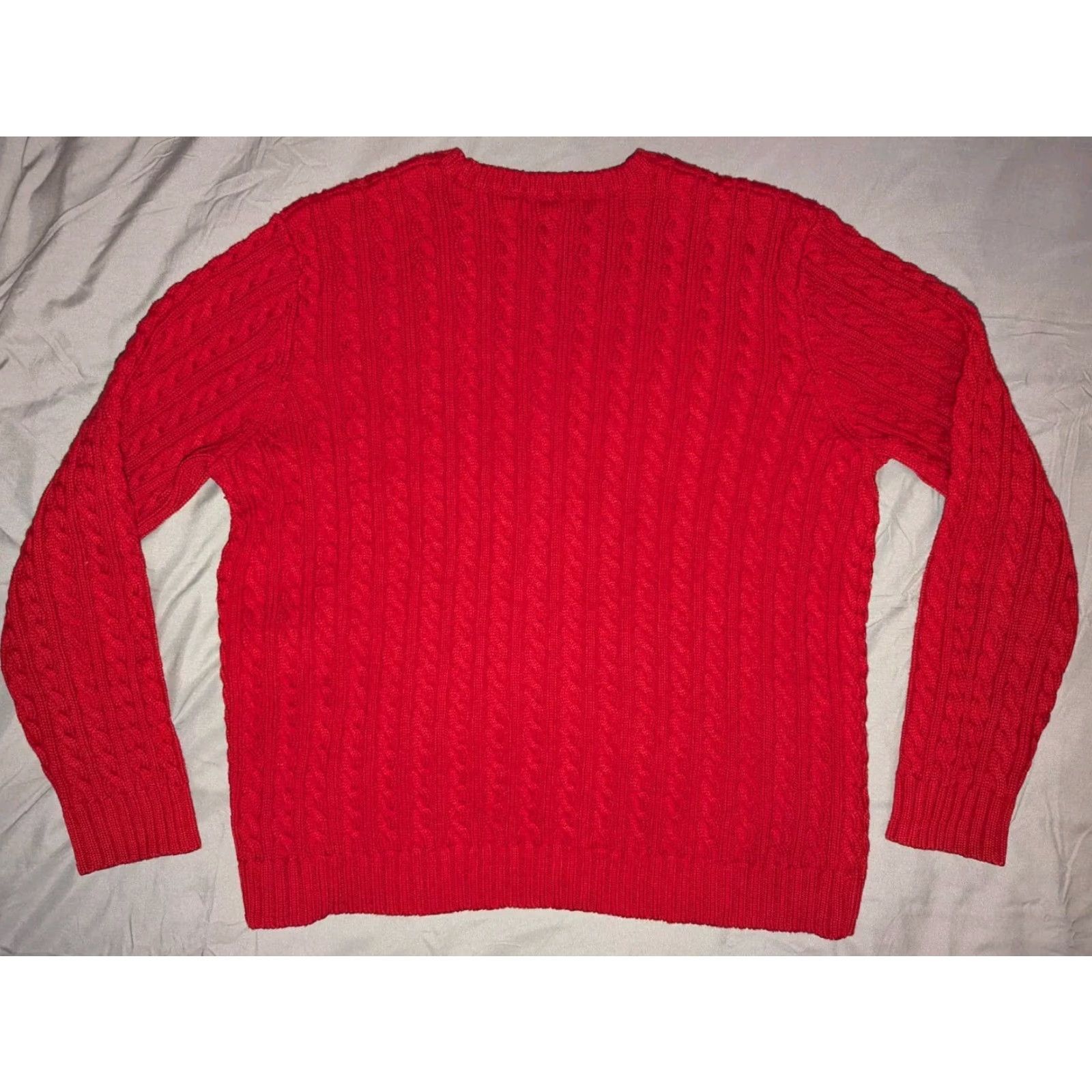 Ralph Lauren LAUREN RALPH LAUREN Green Label Men's L Red Cable Knit Crest Crew Sweater Size US L / EU 52-54 / 3 - 5 Thumbnail
