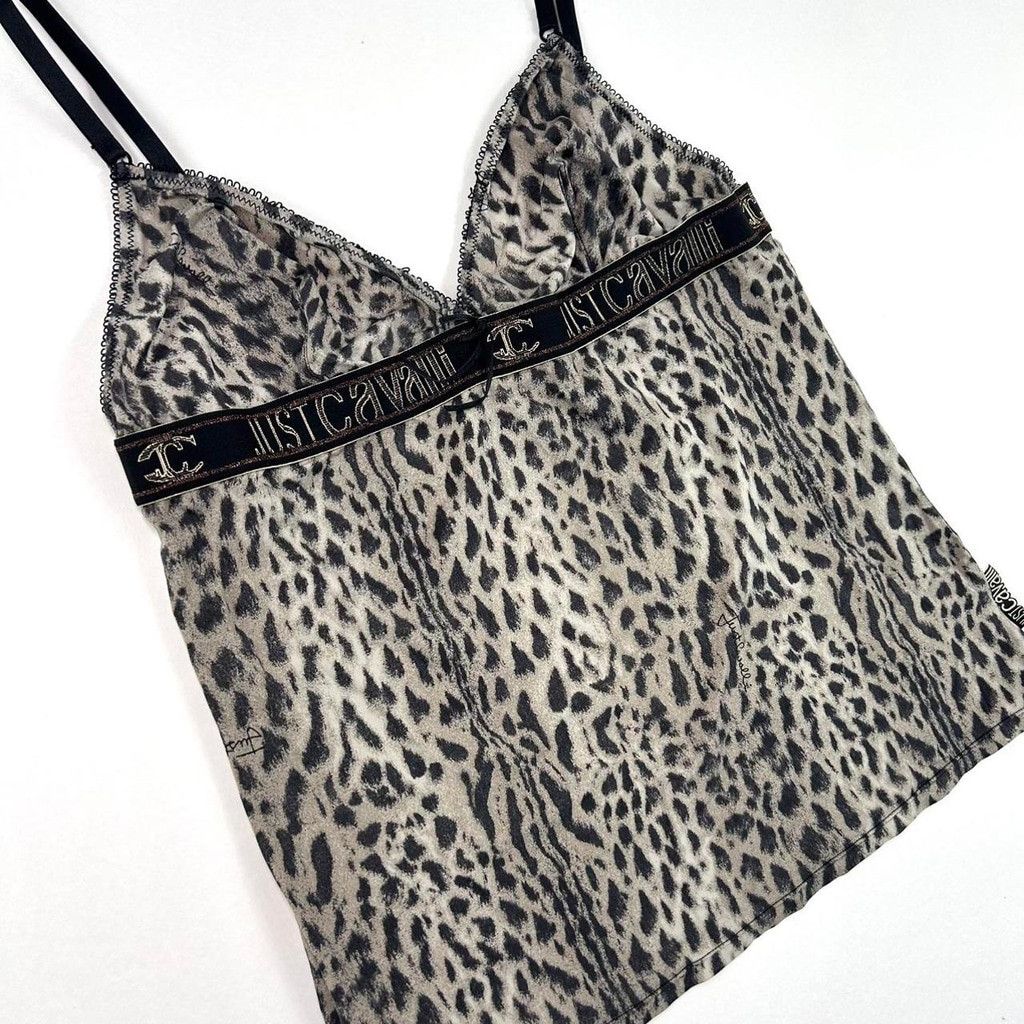 Just Cavalli y2k Cavalli gray and black cheetah print cami Size L / US 10 / IT 46 - 1 Thumbnail