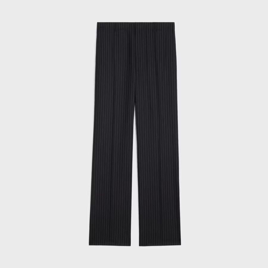 Celine o1loc1c0525 Straight Pants in Striped Wool in Black Size US 32 / EU 48 - 1 Thumbnail