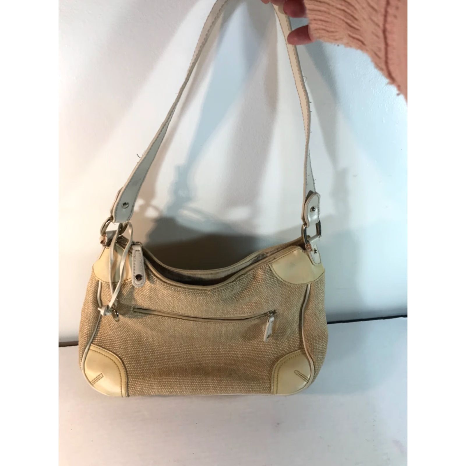 Etienne Aigner VINTAGE Etienne Aigner Women's Shoulder Bag Leather & Tweed Medium Beige White Casual Travel Pack Size ONE SIZE - 2 Thumbnail