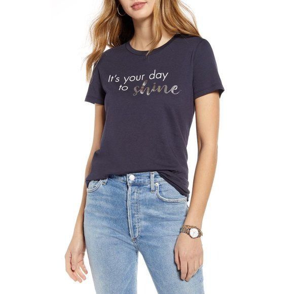 1901 1901 Navy Its Your Day To Shine Graphic Tee Metallic Letteri Size XS / US 0-2 / IT 36-38 - 1 Thumbnail
