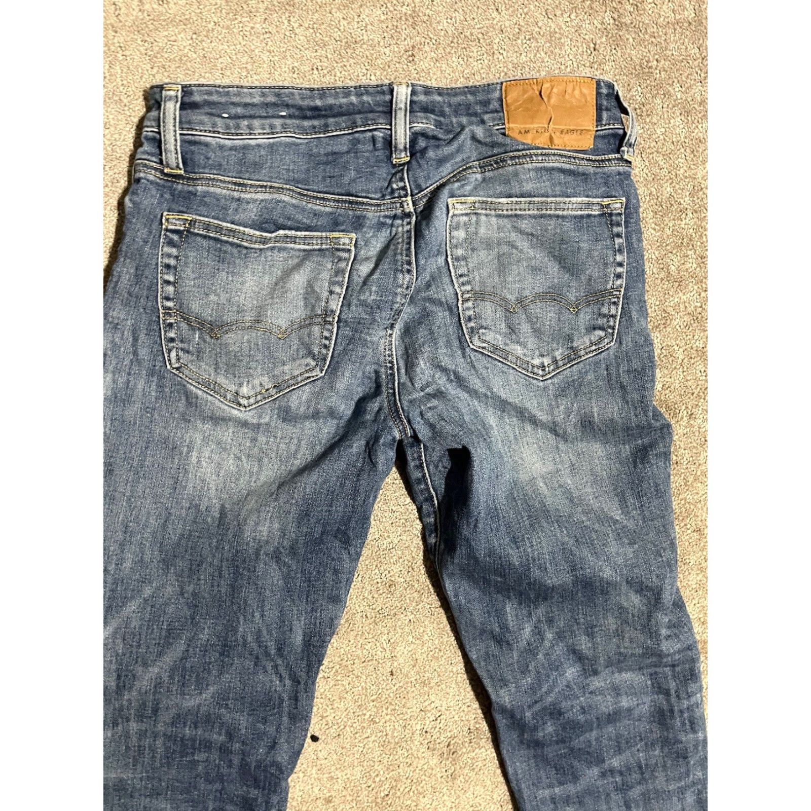 American Eagle Outfitters American Eagle Jeans Men's Skinny Size 30x34 Light Wash Blue Destroyed Distressd Mens Size US 30 / EU 46 - 2 Thumbnail