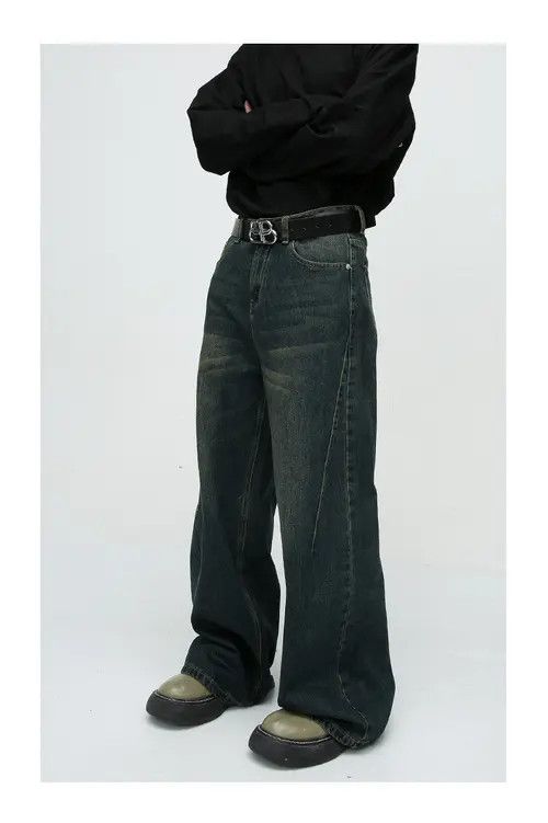 Handmade × Japanese Brand × Jean Vintage washed straight-leg draped jeans Size US 32 / EU 48 - 2 Thumbnail