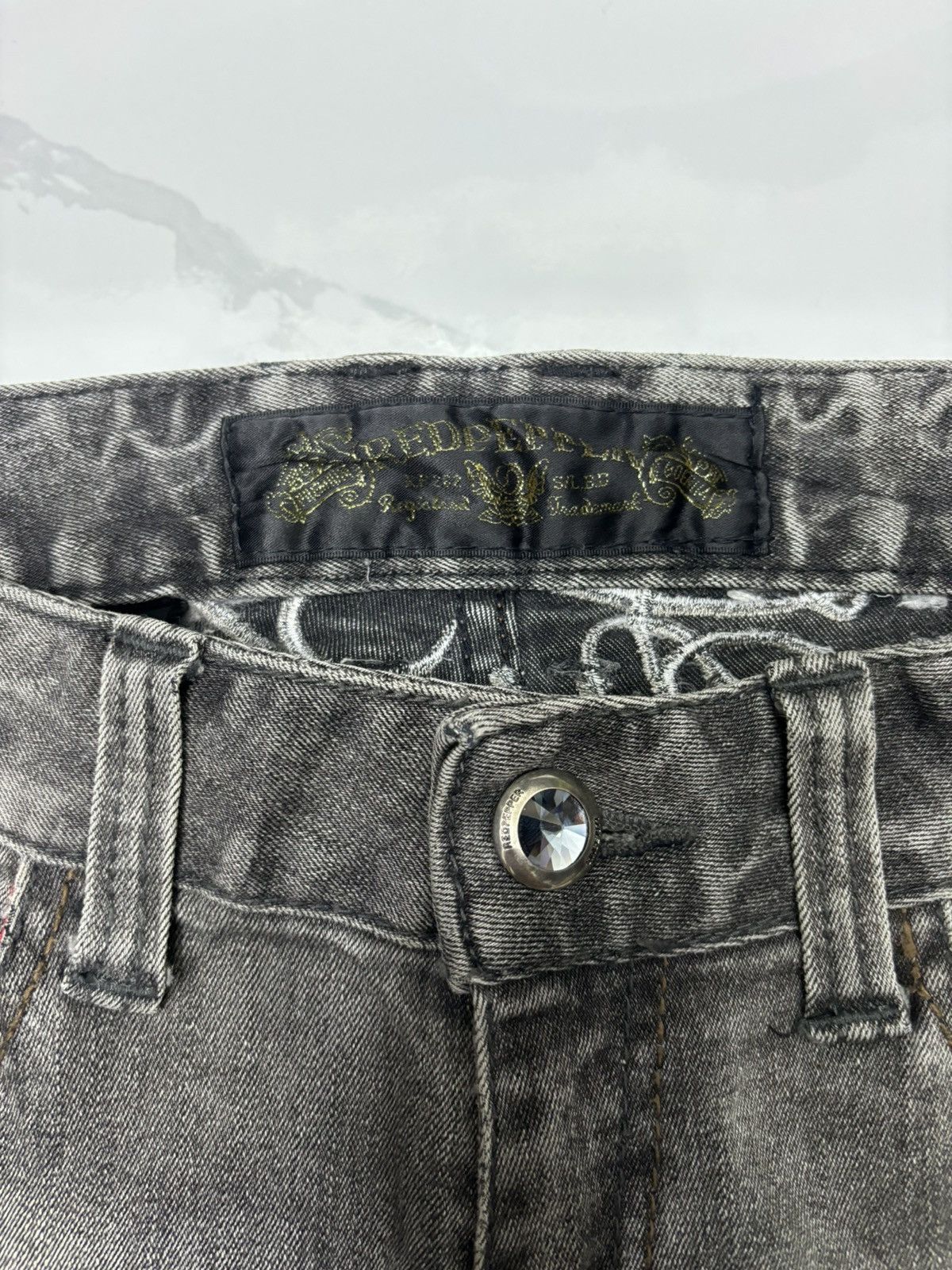 Ed Hardy RED PEPPER JEANS DISTRESS SMOKE BLACK JEANS Size 31" - 7 Thumbnail