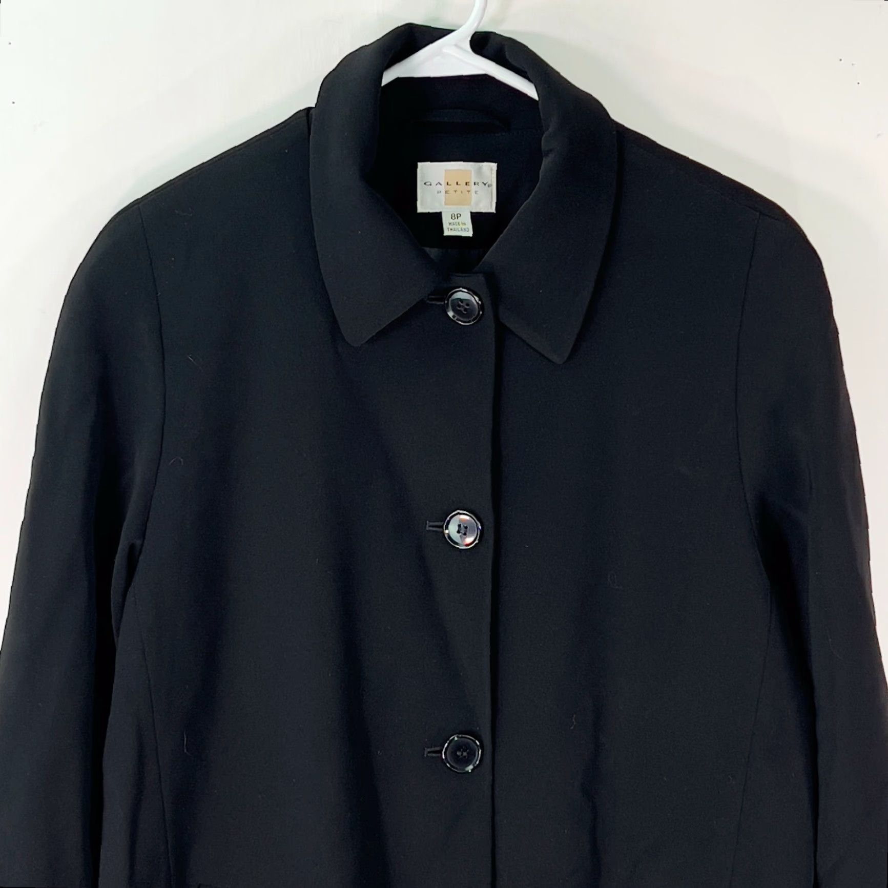 Vintage Gallery Womens Long Sleeve Button Front Black Trench Coat Jacket Size 8P Long Sleeve Button Front Black Long Trench Coat Jacket 8P Gallery Women Size M / US 6-8 / IT 42-44 - 3 Thumbnail