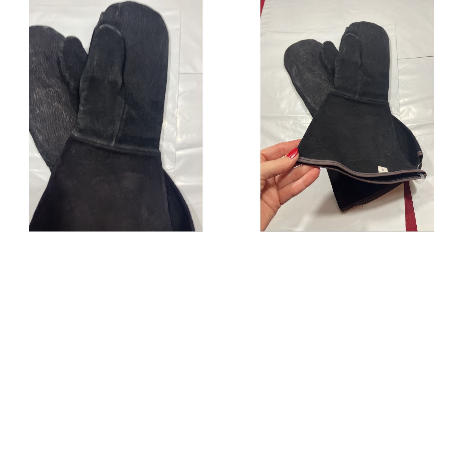 Vintage VINTAGE BLACK SUEDE LEATHER LONG MITTENS GAUNTLET COLD WEATHER lined New Men’s Small New Size ONE SIZE - 9 Thumbnail