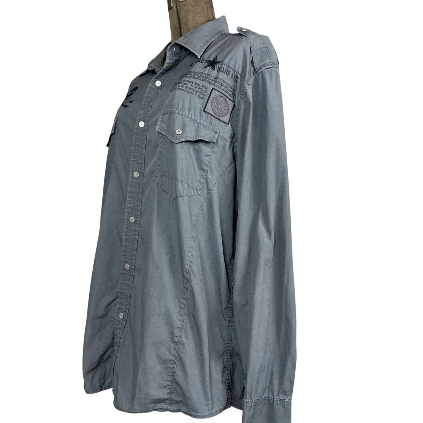 I.N.C Gray Snap Long Sleeve Embroidered Mens (L) Y2K Streetwear Size US L / EU 52-54 / 3 - 7 Thumbnail