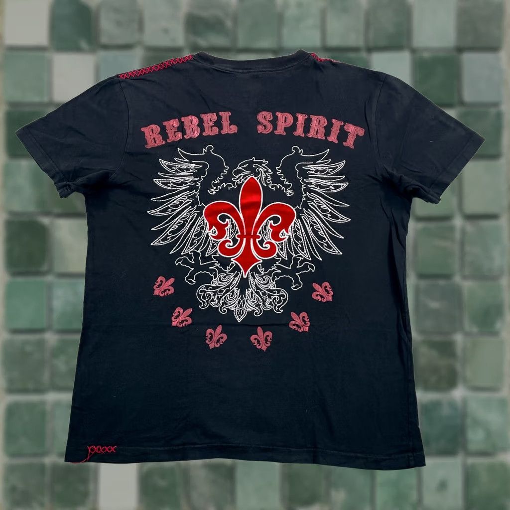 ESPIRIT VINTAGE Rebel Spirit T-Shirt Men XL Black Fleur De Lis Embroidered Applique Short Sleeve Crew Neck Graphic Print Size US XL / EU 56 / 4 - 1 Thumbnail