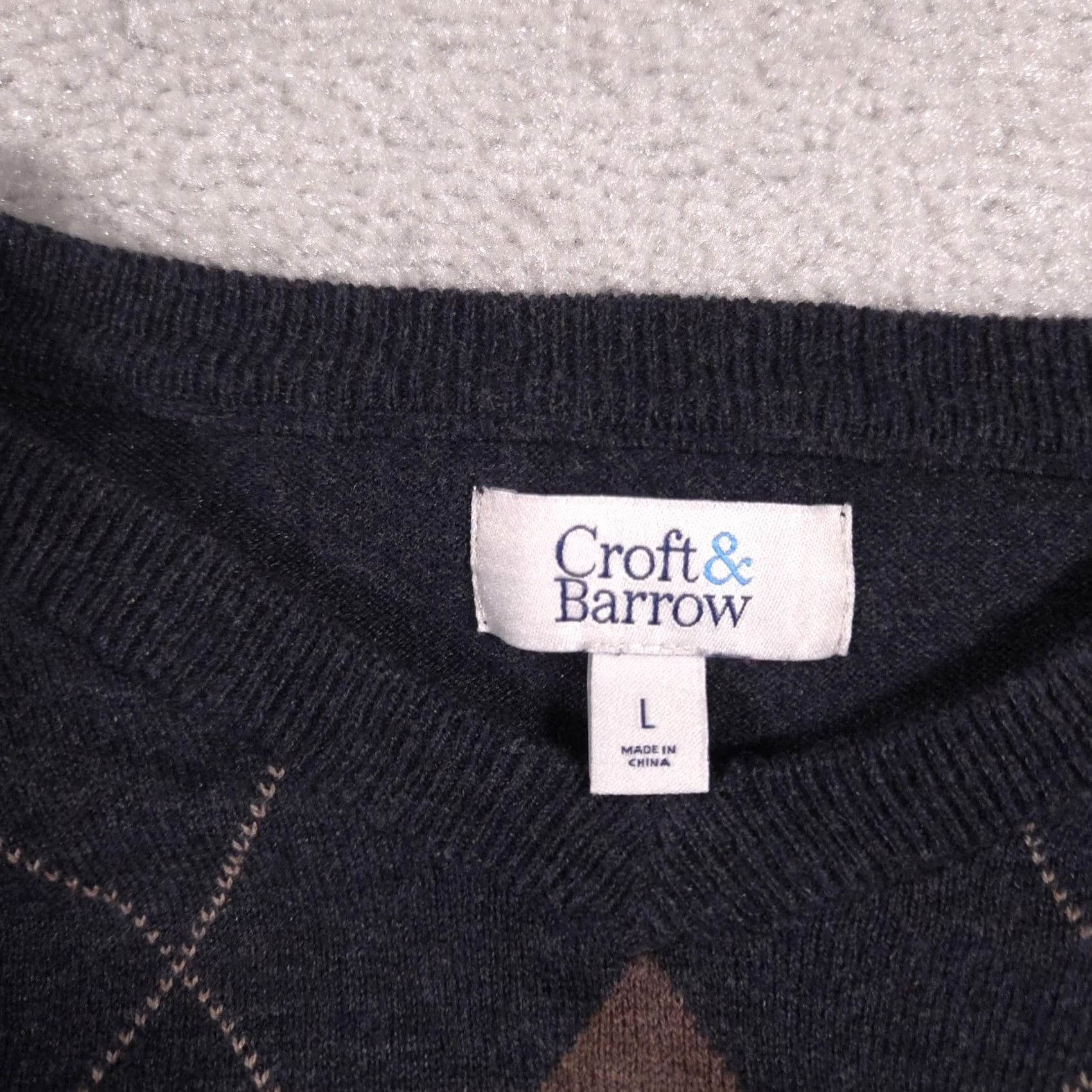 Croft & Barrow Croft & Barrow Sweater Mens Large Gray Argyle Crewneck Knit Pullover Classic Size US L / EU 52-54 / 3 - 4 Thumbnail