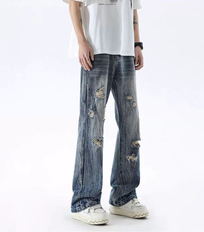 Japanese Brand Men's American washed distressed bootcut ripped jeans Size US 32 / EU 48 - 3 Thumbnail