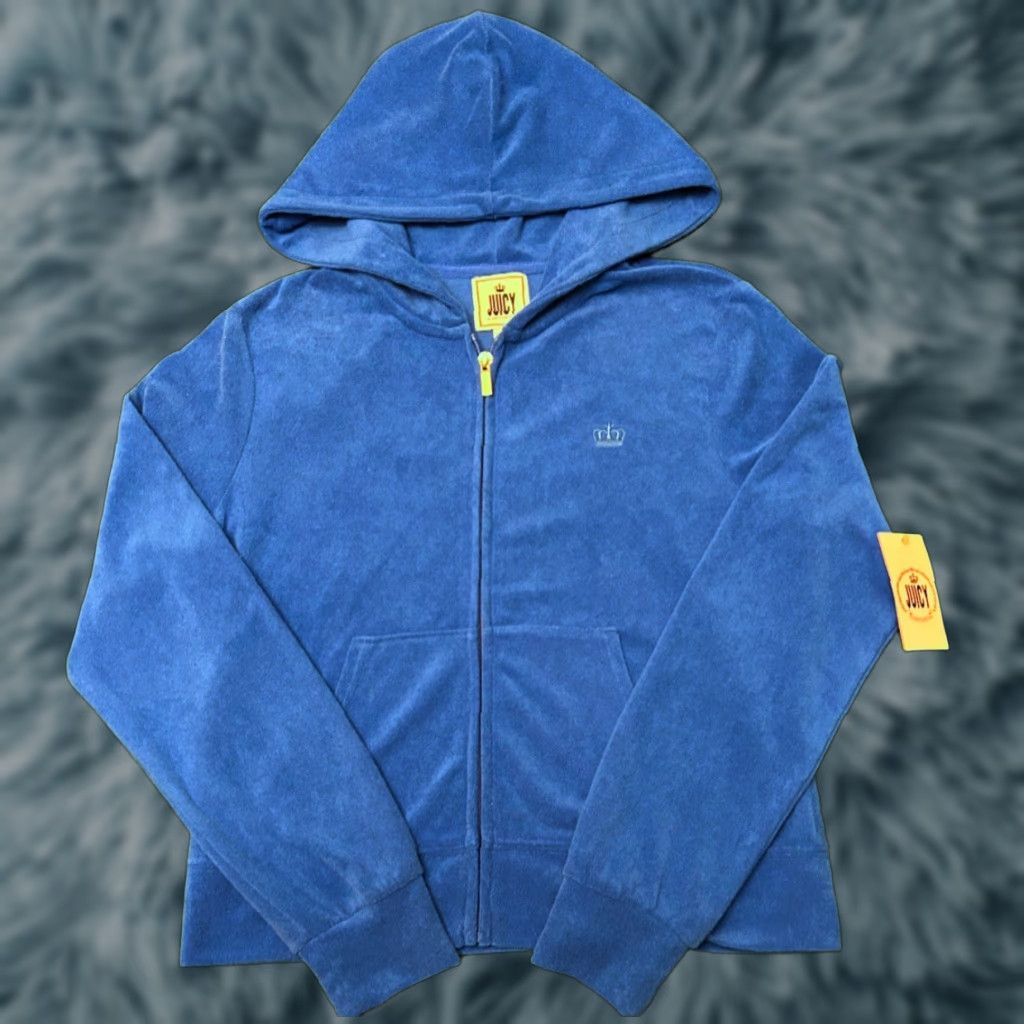 VINTAGE Juicy Couture Hoodie Full Zip Terry Cloth Y2K Retro Size M Blue New Tags Womens