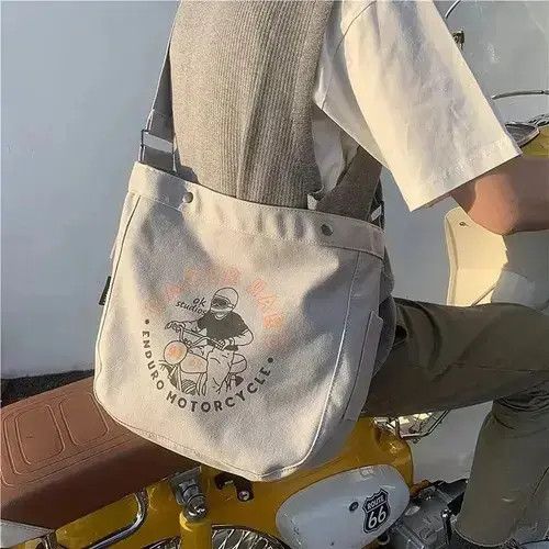 90's Retro Cartoon Graphic Canvas Shoulder Bag Crossbody in Grey, Men's
