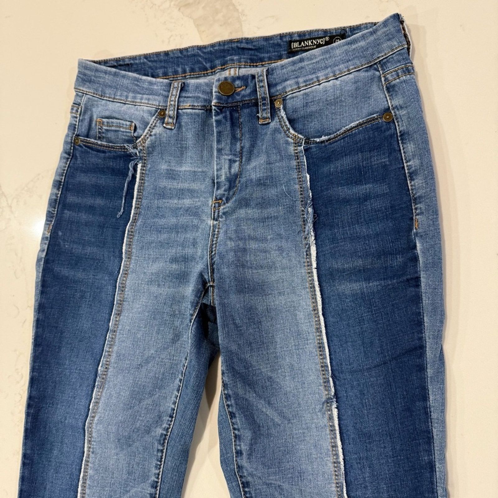 BLANKNYC Blank NYC Two-Tone Split Front Cropped Denim Jeans Womens 29 Size 29" - 3 Thumbnail