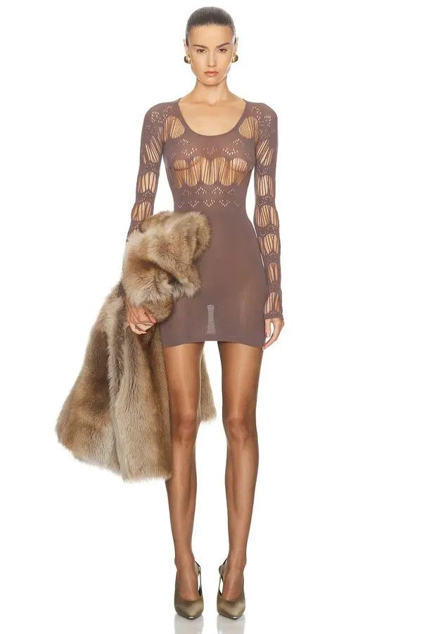 Saint Laurent Paris o1bcso1str1125 Dress In Ladder Knit Jersey in Grey/Taupe Size S / US 4 / IT 40 - 4 Thumbnail