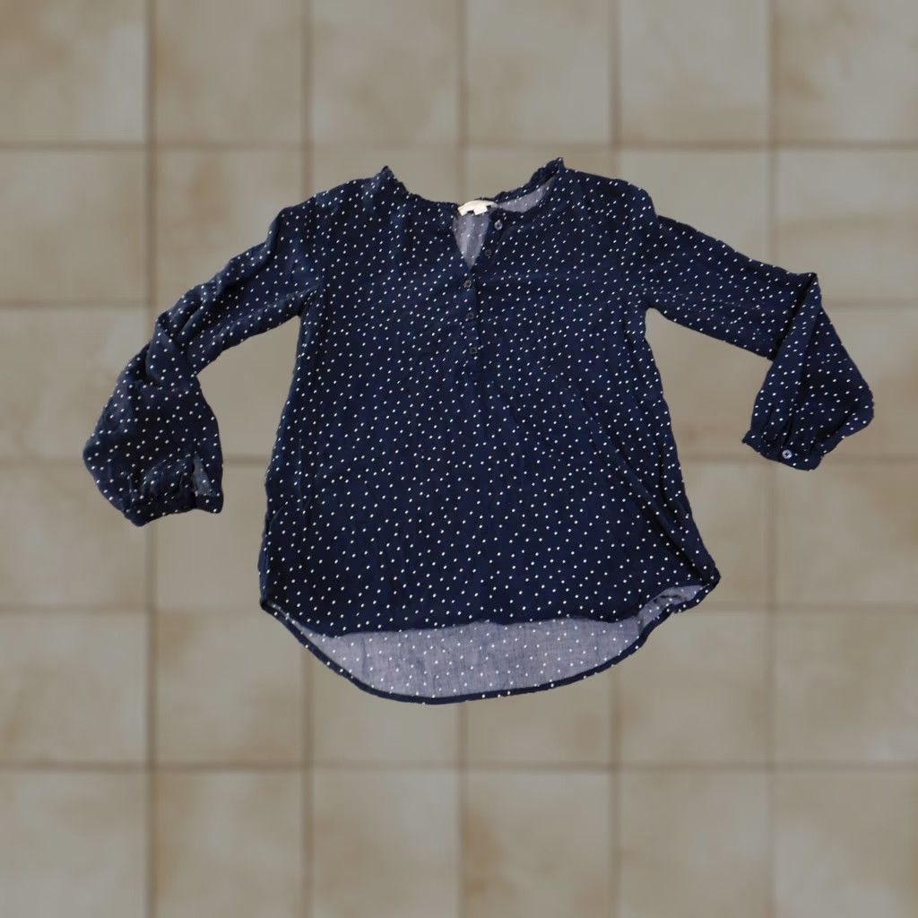 Loft LOFT Blouse Womens XS Blue Polka Dot 100% Cotton Henley Long Sleeve Basic Top Size XS / US 0-2 / IT 36-38 - 1 Thumbnail