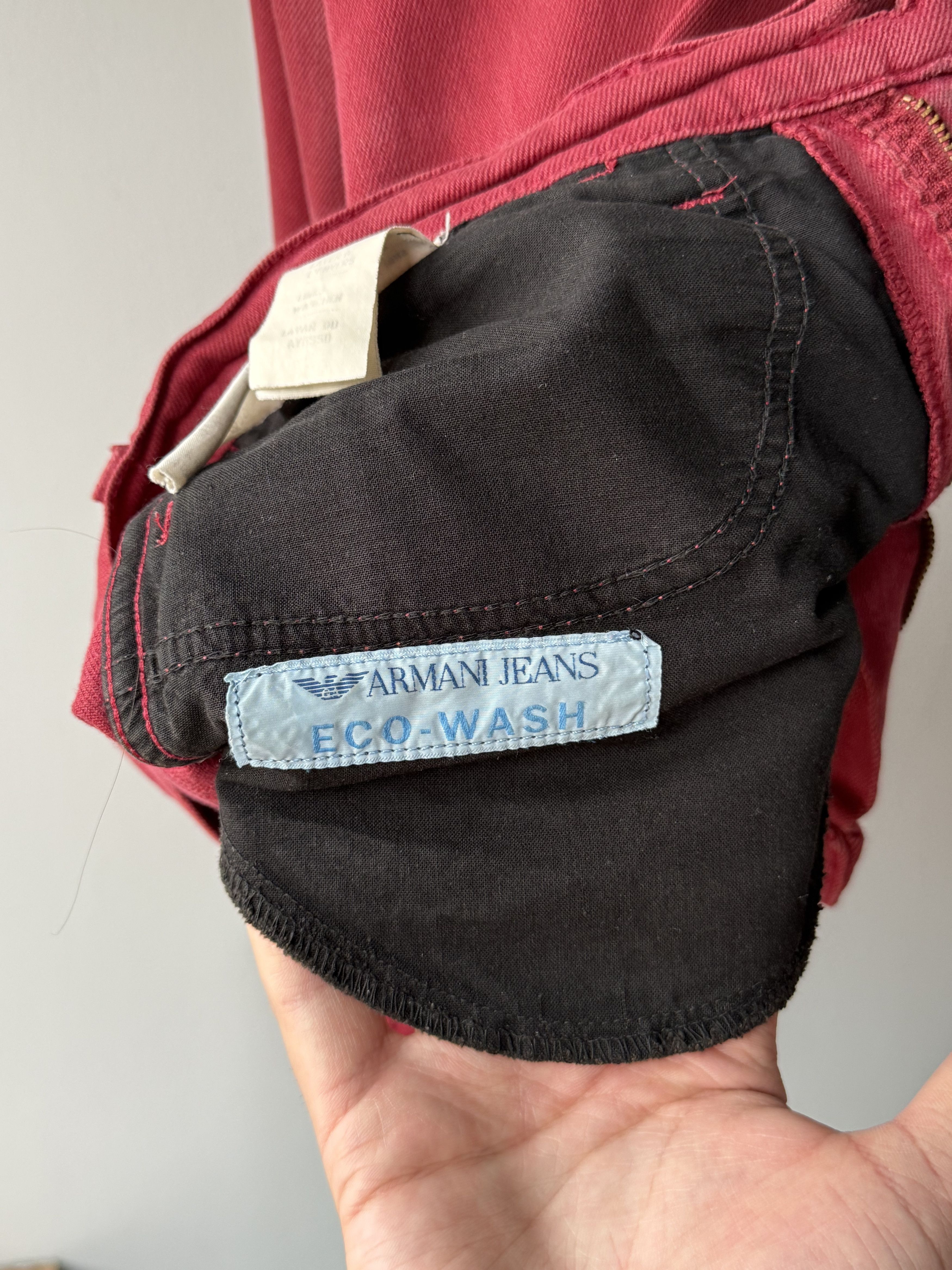 Armani × Giorgio Armani × Vintage Vintage 90's Armani Jeans Washed Red Logo Baggy Denim Pants Size US 30 / EU 46 - 12 Thumbnail
