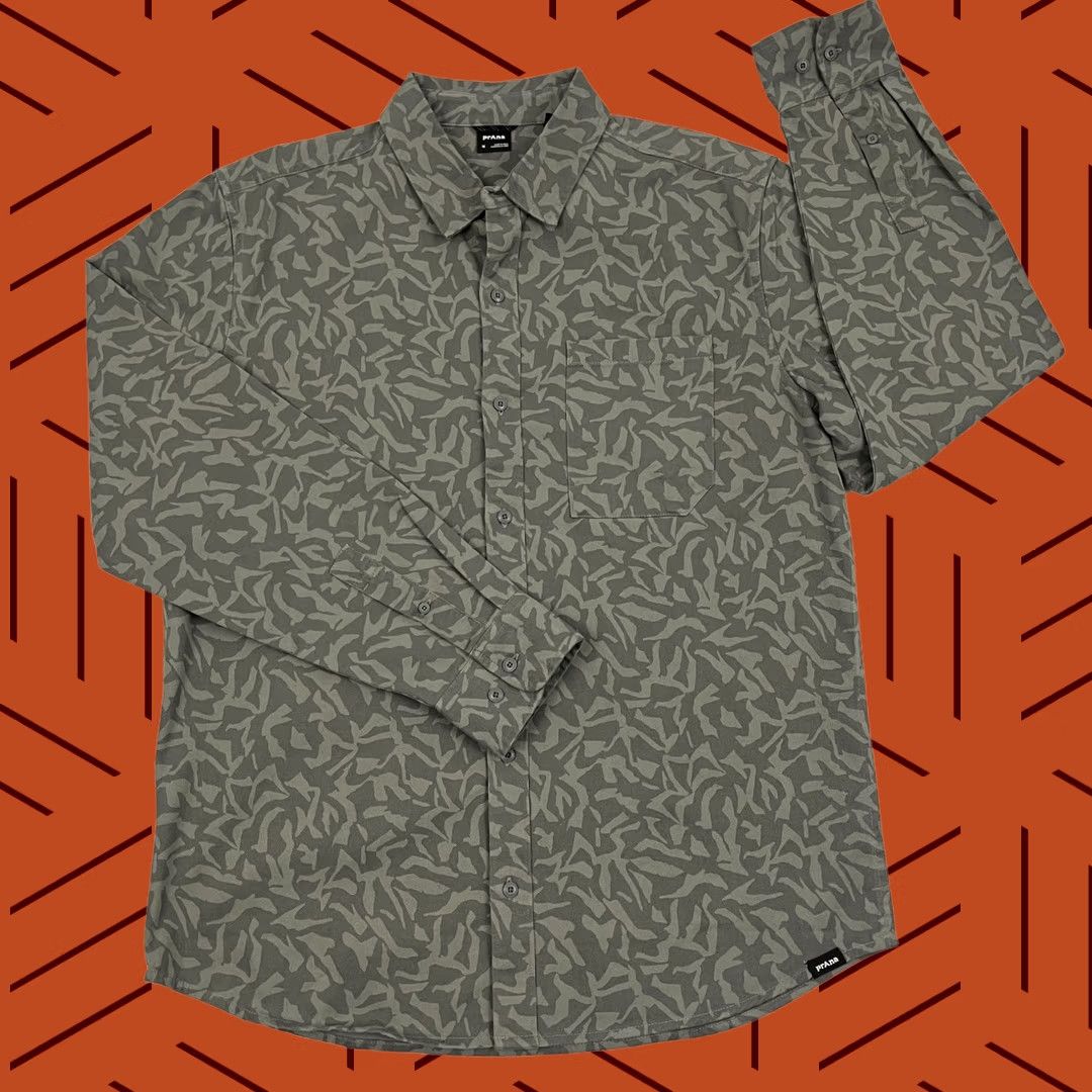Prana Prana Arbored Shirt Mens M Gray Nori Freestyle Geo Canvas Hiking Casual Outdoors Shirt Size US M / EU 48-50 / 2 - 1 Thumbnail