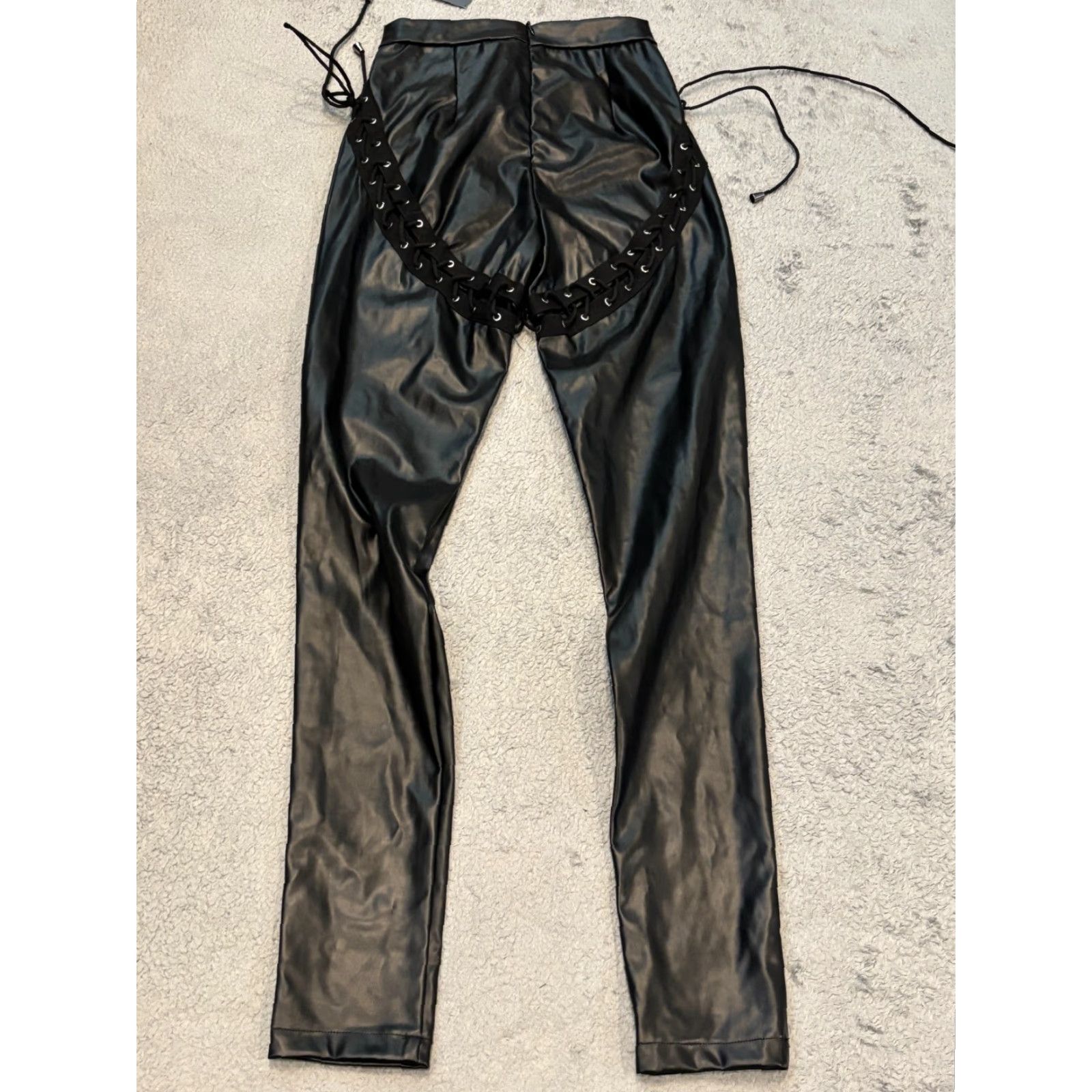 Vintage NWT ENVME Vegan Leather Pants Womens Small Black Faux Lace Up Clubwear Size 28" / US 6 / IT 42 - 7 Thumbnail