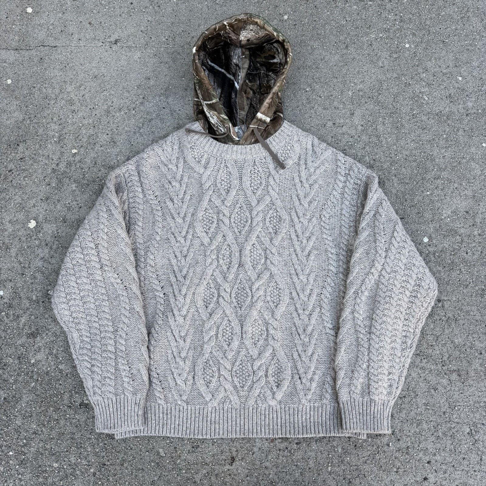 Supreme Supreme Cable Knit Hooded Sweater in Oatmeal Camo | Grailed