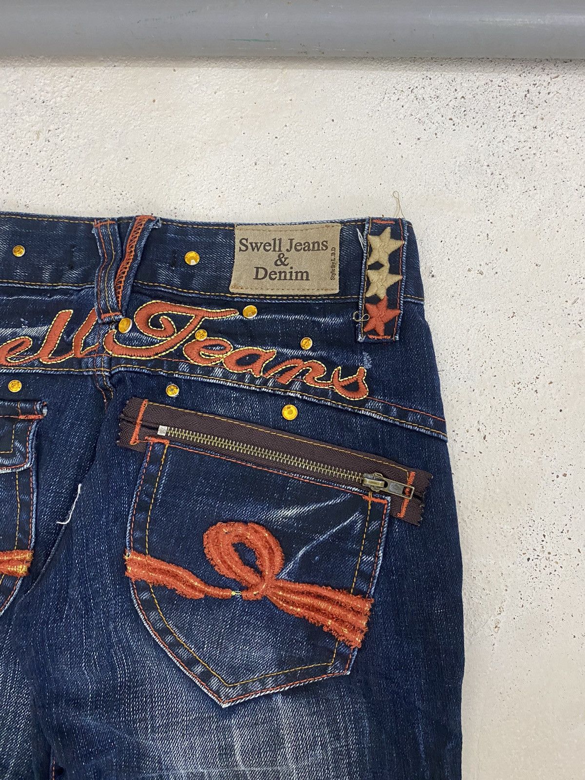 If Six Was Nine Swell Orange Embroidery Art Mud Wash Blue Way Baggy Wide Leg Size US 28 / EU 44 - 11 Thumbnail
