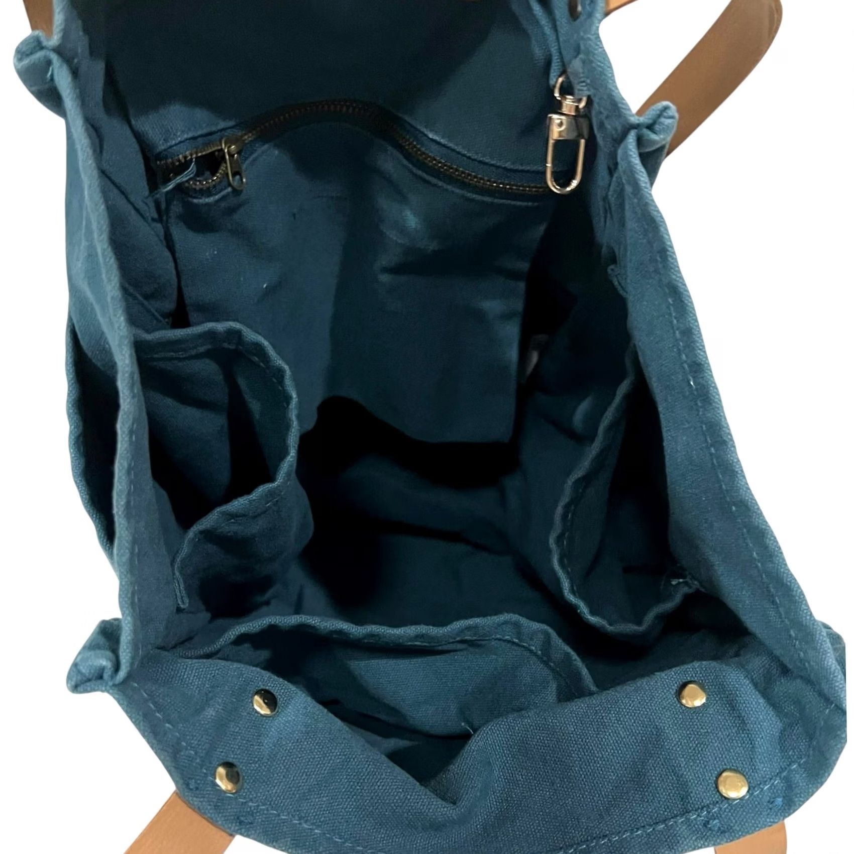 Market FEED Project Canvas Market Tote Shoulder Bag Blue with Leather Straps Unisex Adults Tote Cotton Canvas Leather Straps Size ONE SIZE - 8 Thumbnail