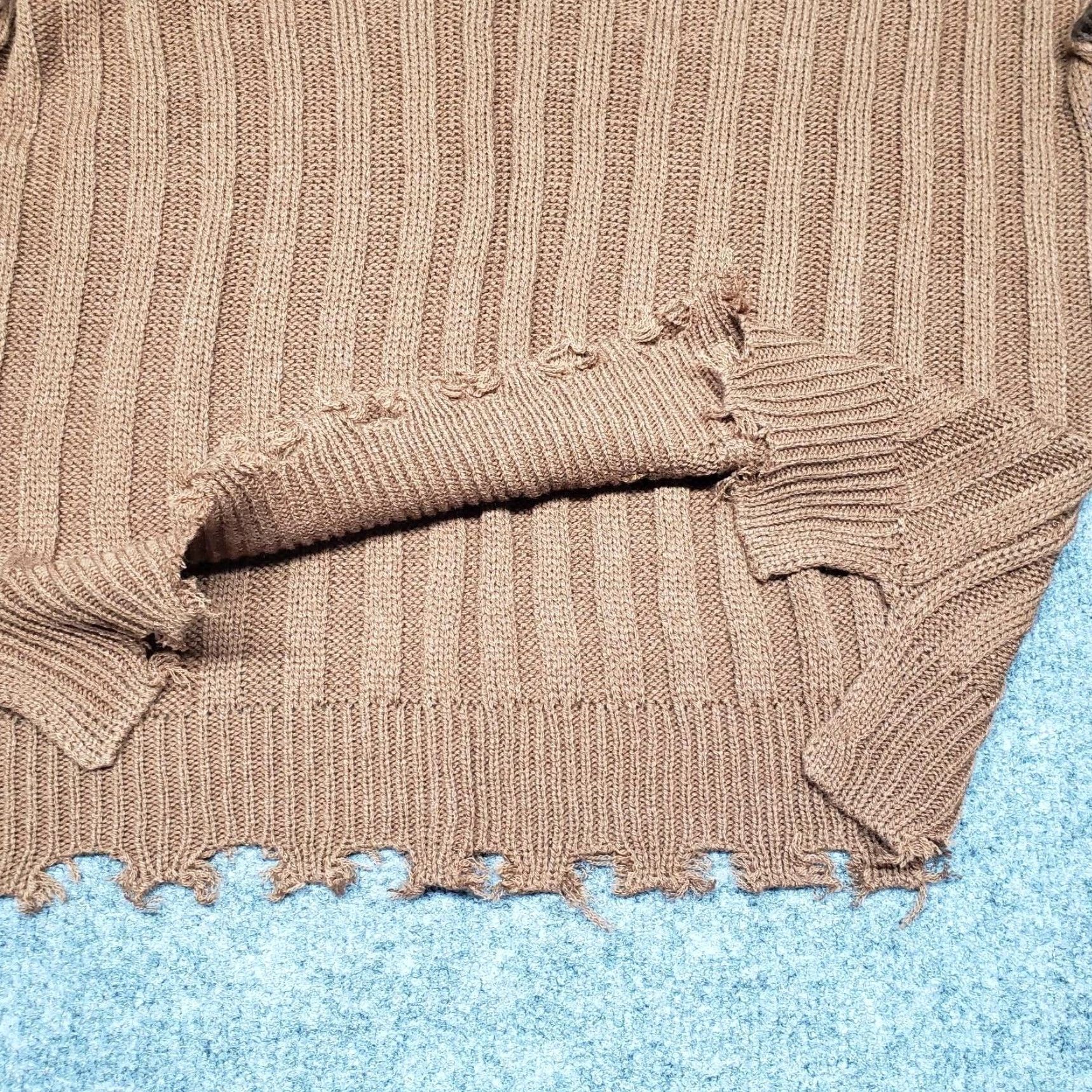 Vintage Rue21 Sweater Womens M Brown Long Sleeve V-Neck Pullover Distressed Edges New Size M / US 6-8 / IT 42-44 - 6 Thumbnail