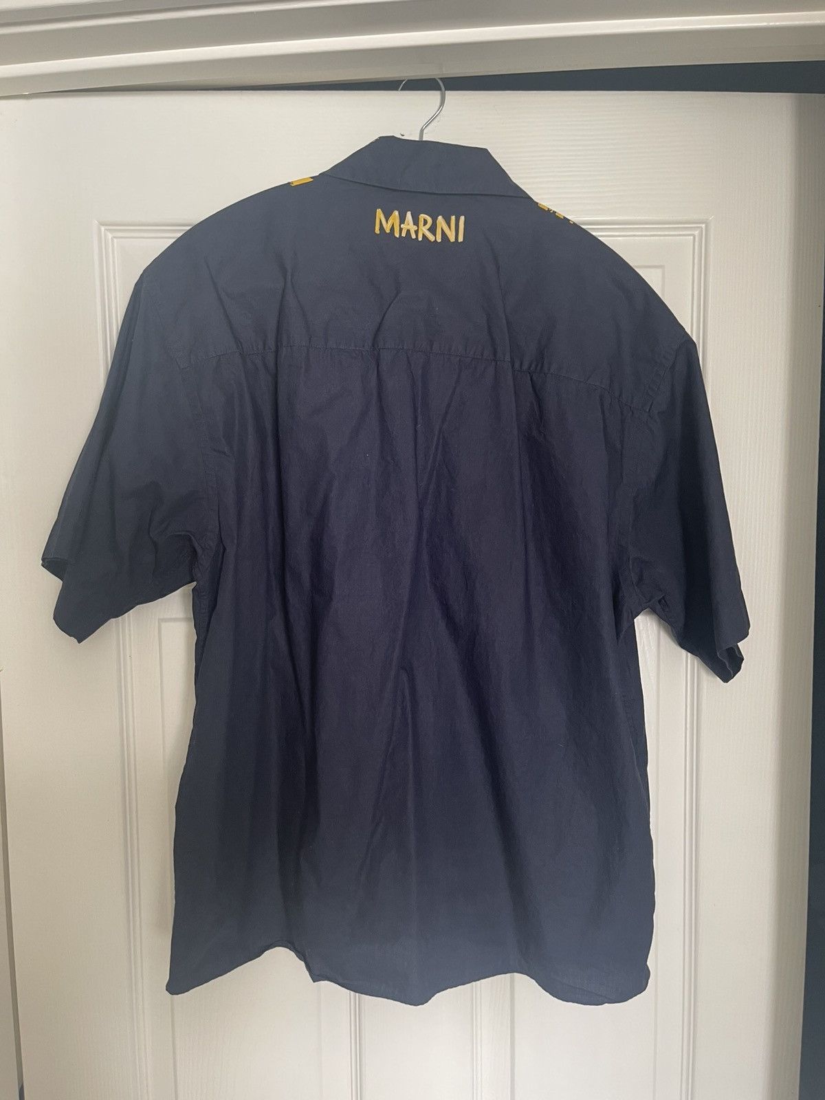 Marni Navy & Yellow Paint Brush Splatter Button Up Shirt Size US M / EU 48-50 / 2 - 8 Thumbnail