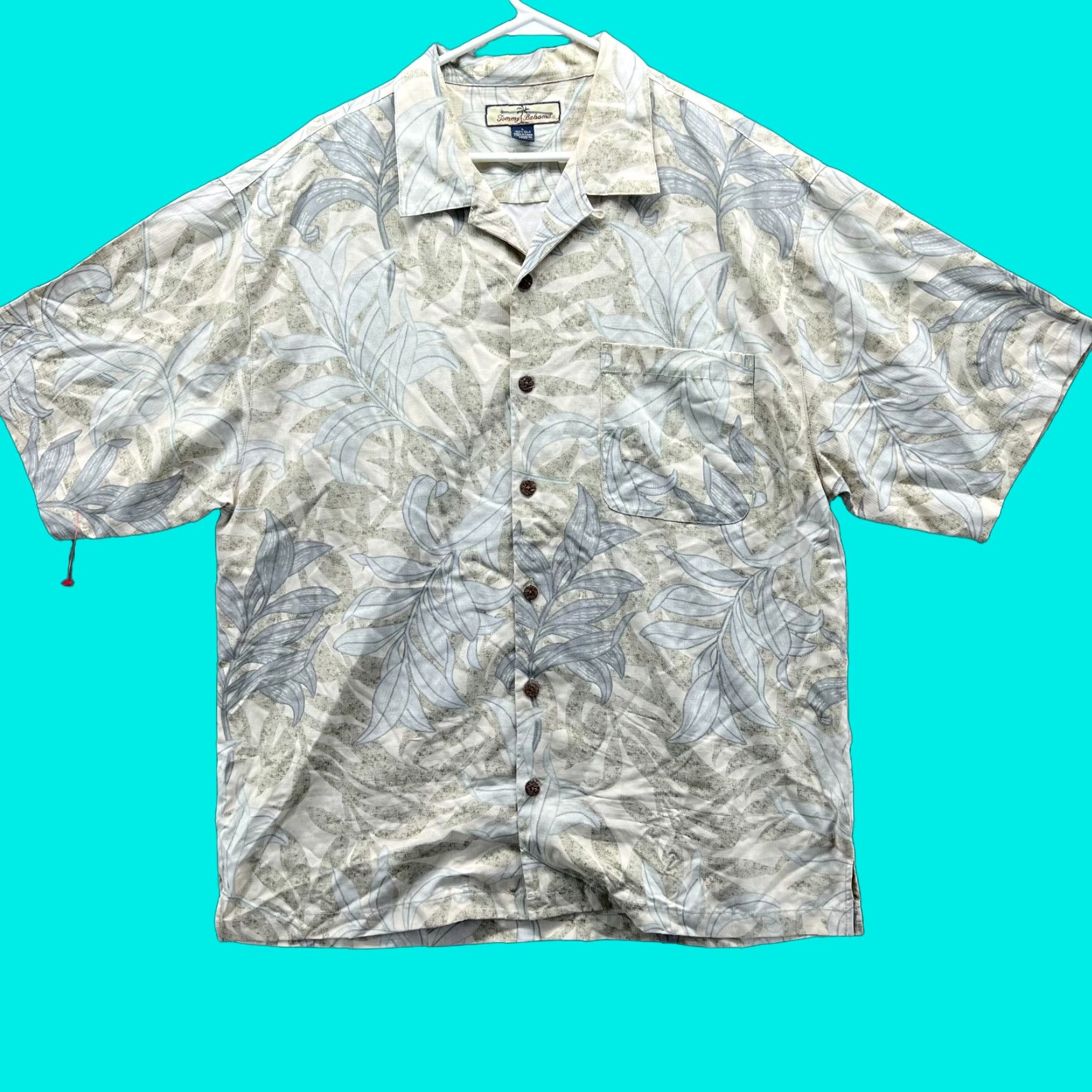 Tommy Bahama VINTAGE Tommy Bahama Shirt Men Large Beige Button-Down Silk Floral Hawaiian Tropic Ivory Size US L / EU 52-54 / 3 - 1 Thumbnail