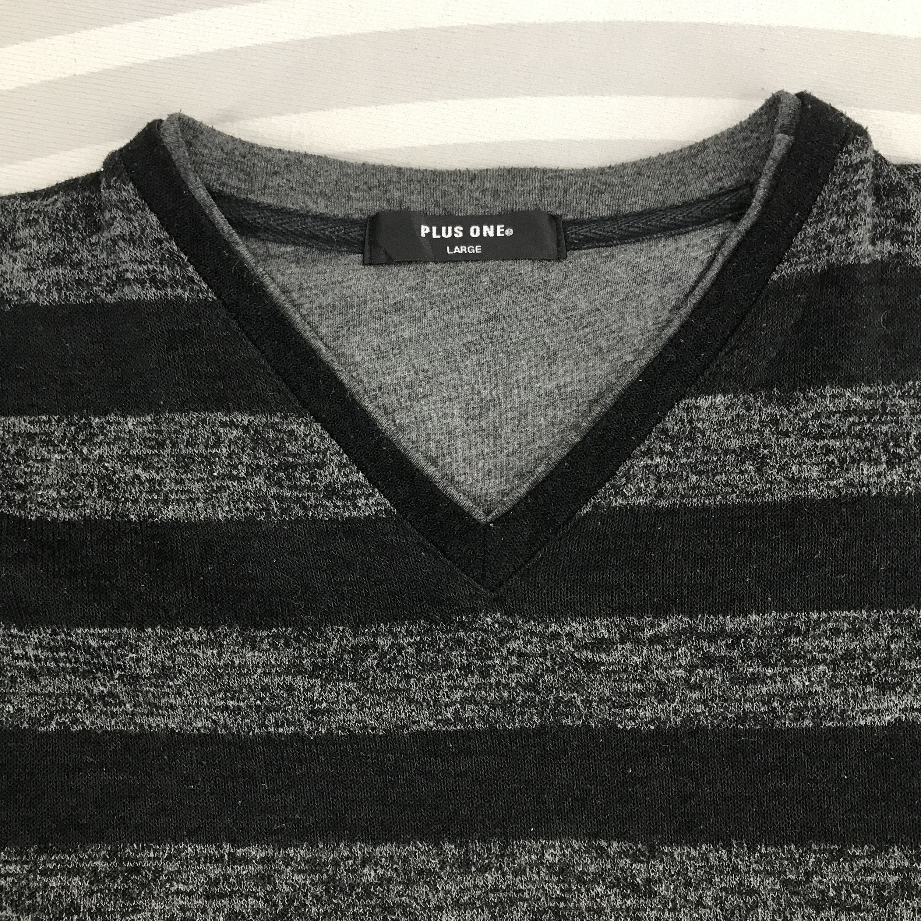 Japanese Brand × Plus One Clothing × Vintage Plus one punk style Striped design Long Sleeve T-shirts Size US L / EU 52-54 / 3 - 7 Thumbnail