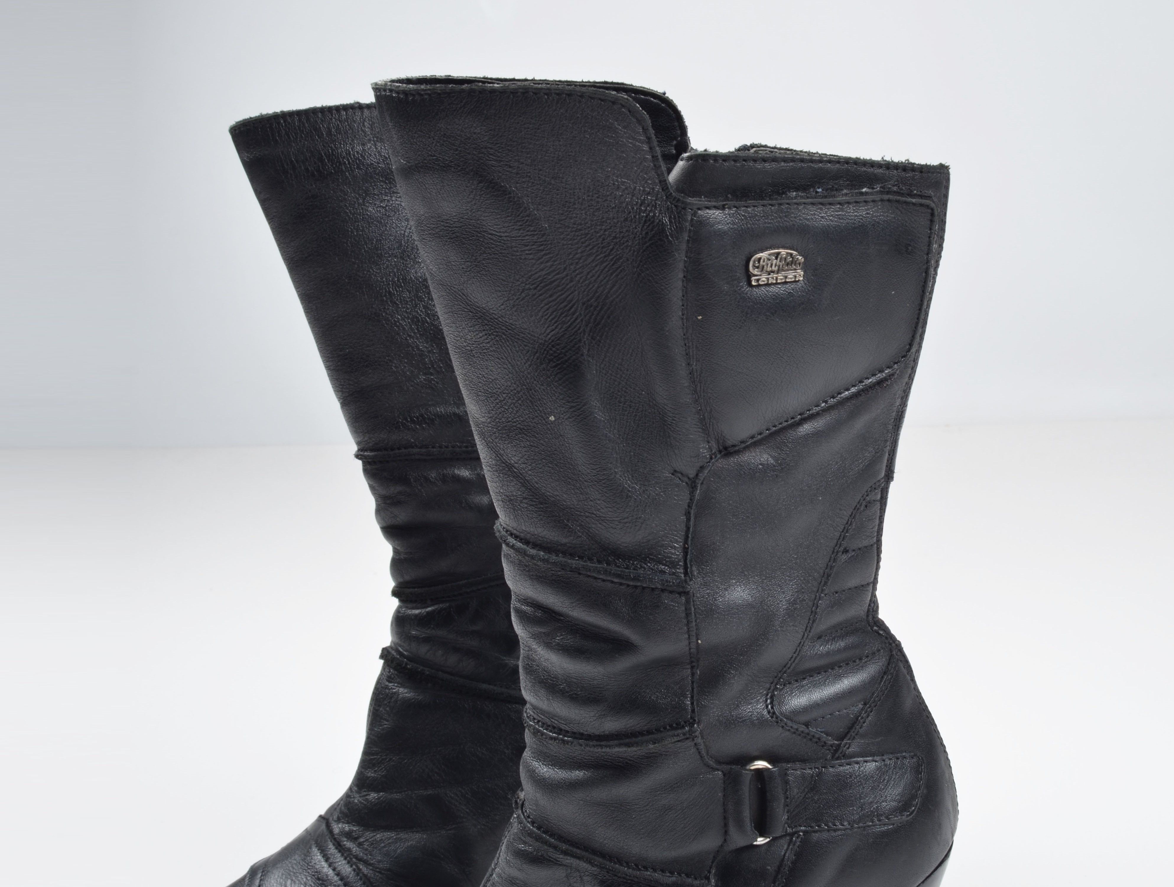 Buffalo London Vintage Buffalo London Black Leather Biker Moto Heel Boots Size US 11 / IT 41 - 4 Thumbnail