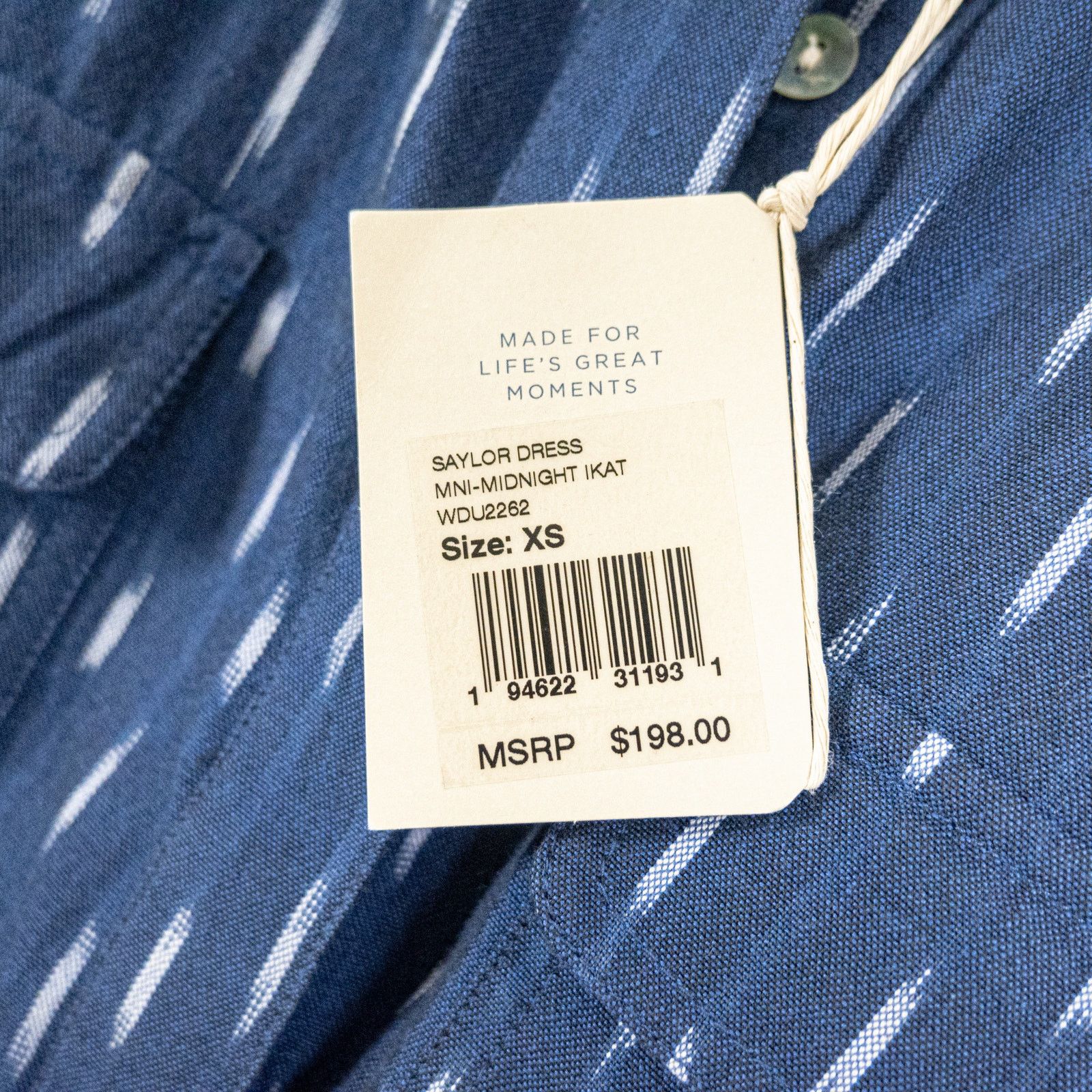 Faherty Faherty $198 Women's Saylor Dress in Midnight Ikat blue Size XS / US 0-2 / IT 36-38 - 7 Thumbnail