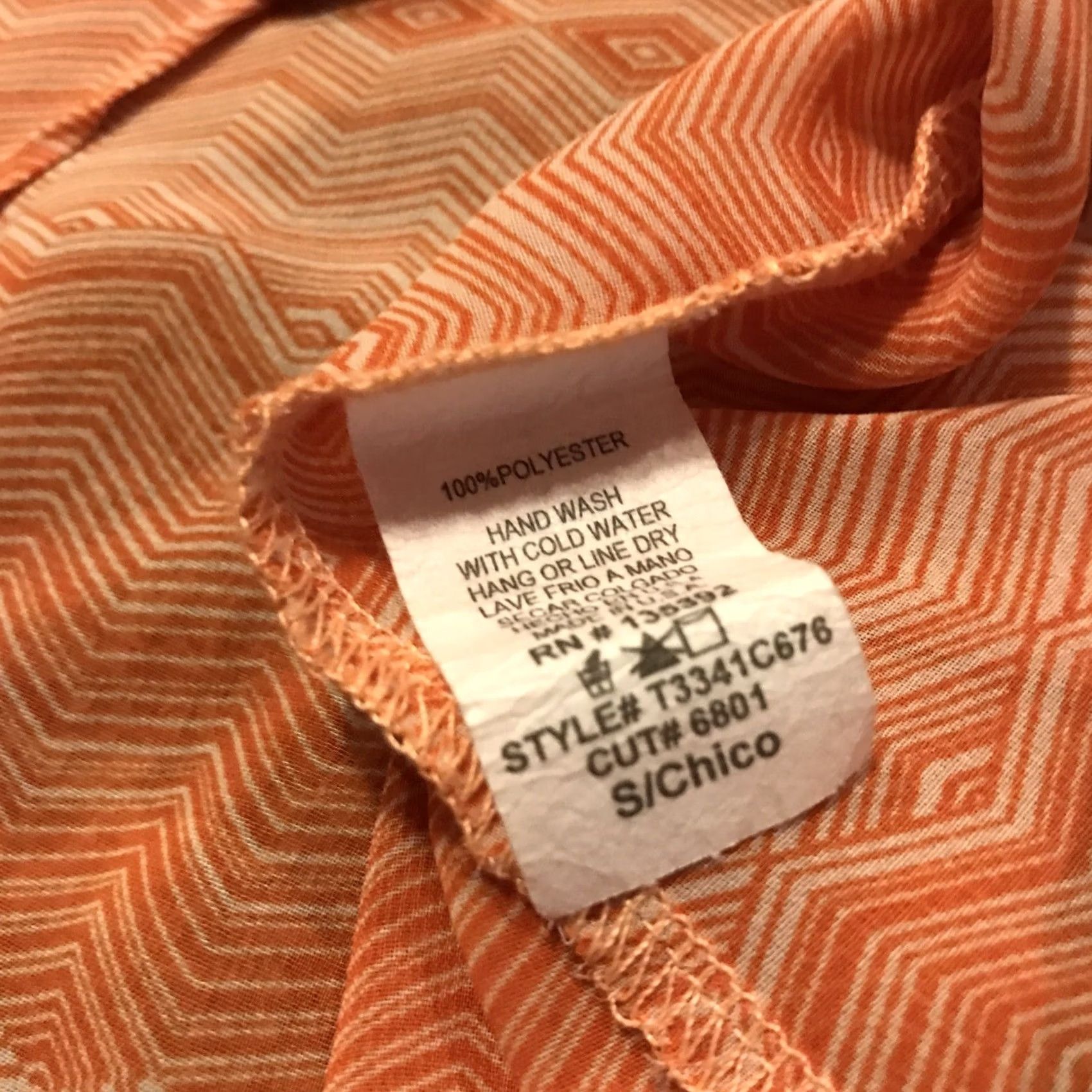 Vintage S twelve Front Blouse S Orange Geometric 3/4 Sleeve Tie Front Sheer Womens Regular Size XS-XL? Size S / US 4 / IT 40 - 3 Thumbnail