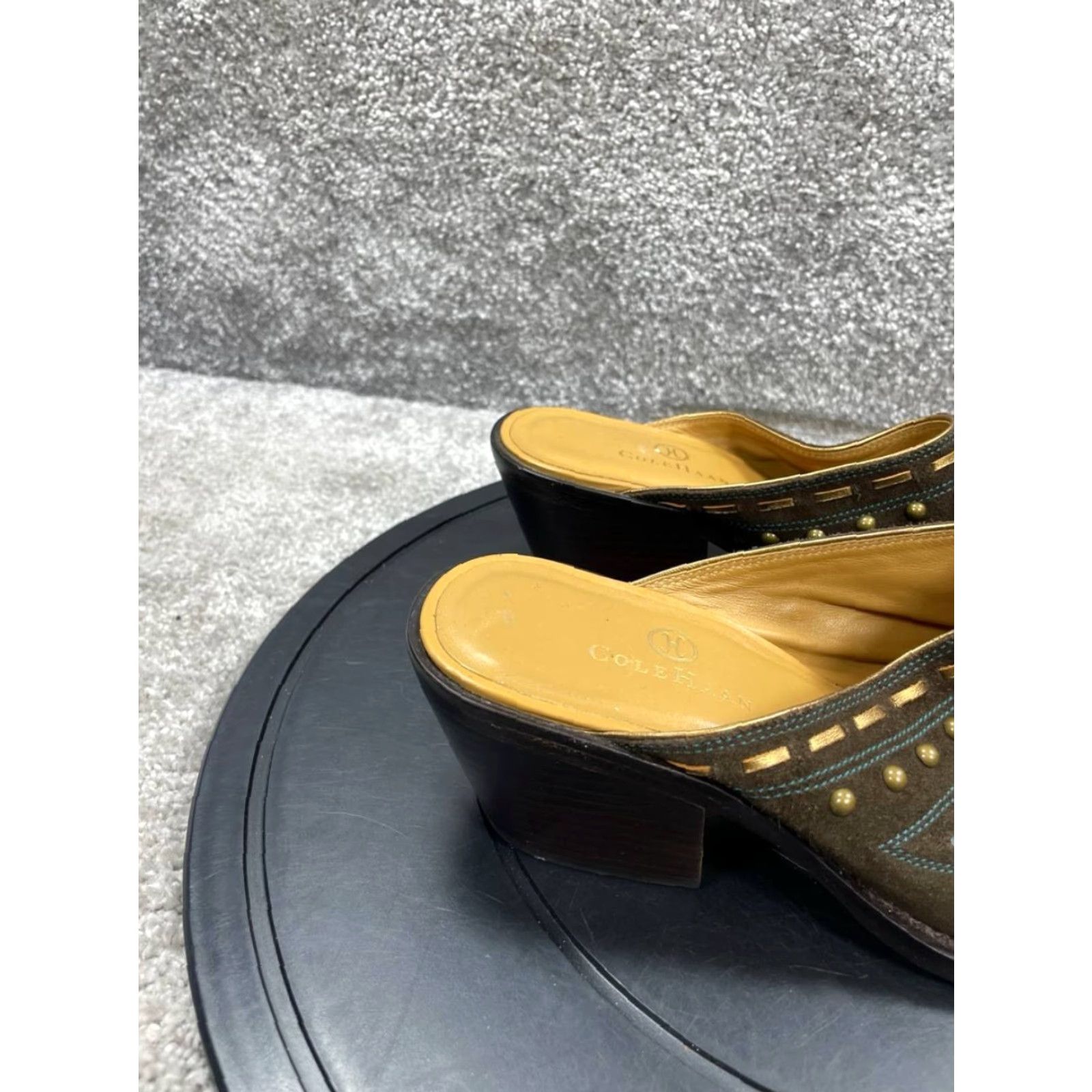 Cole Haan Y2k Cole Haan Heels Womens Size 8 Brown Suede Morgan Mules Studded Casual Sandal Block Heel Vintage: No Shaft: Mule Size US 8 / IT 38 - 3 Thumbnail