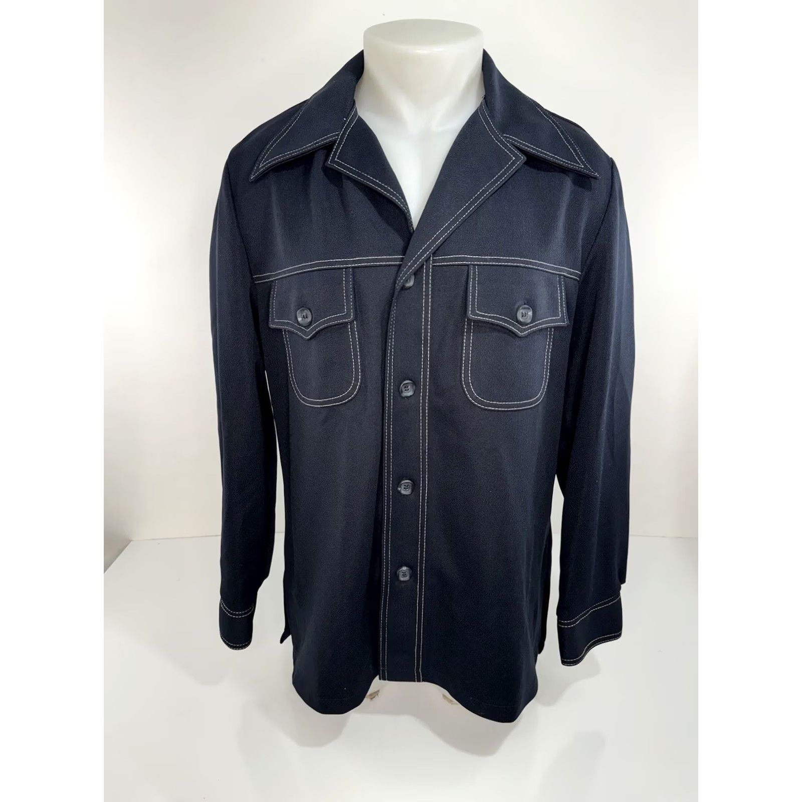 Haggar VINTAGE Haggar Shirt Jacket Mens 42 Blue Collared Leisure Disco Collar 42 Mens JL Size US XL / EU 56 / 4 - 2 Thumbnail