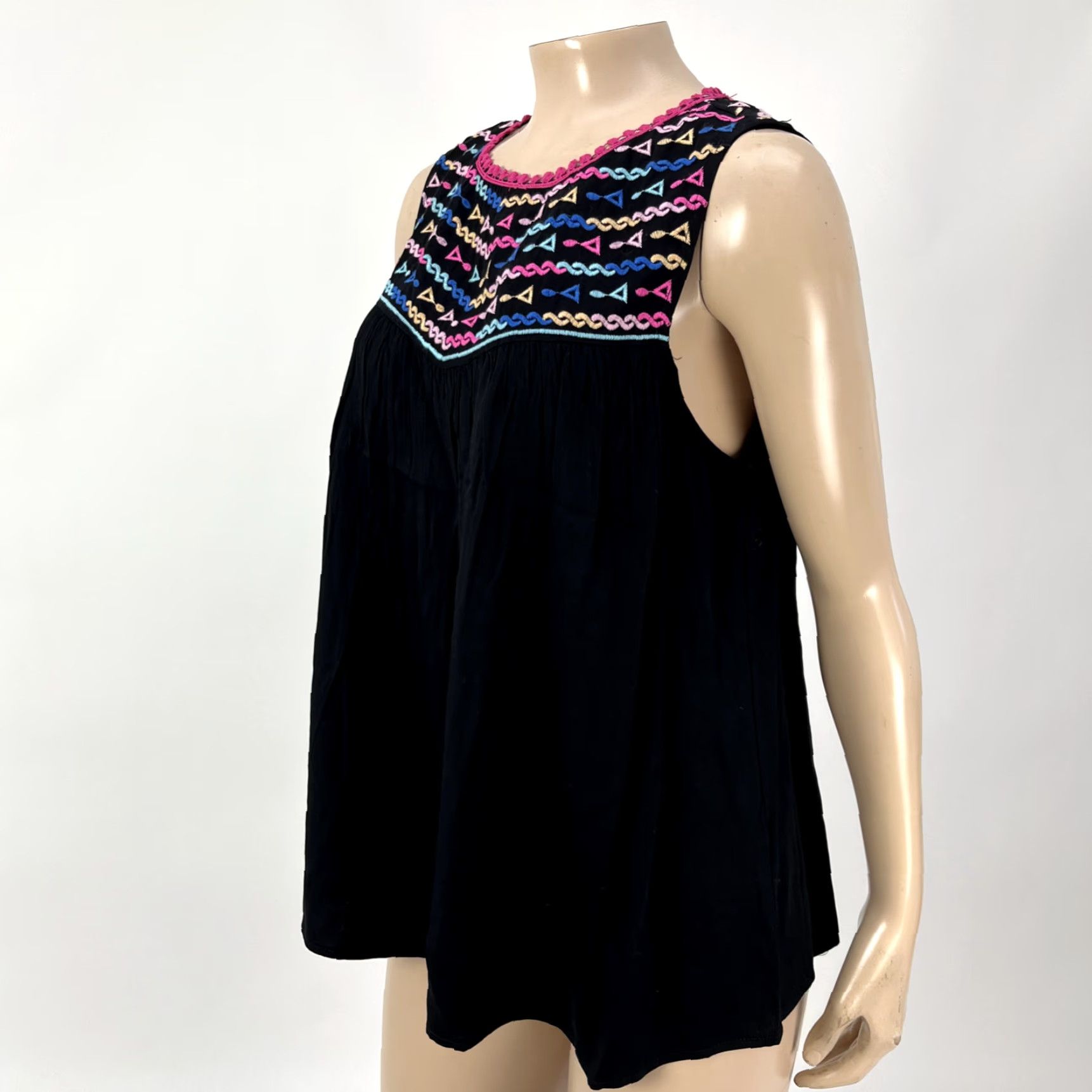 Vintage Savanna Jane Embroidered Women's Shirt S Bohemian Sleeveless Tank Rayon C3-22 Size S / US 4 / IT 40 - 3 Thumbnail