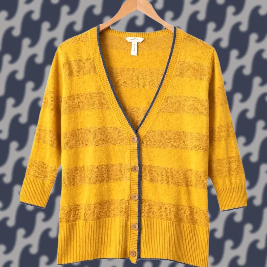 Vintage Matilda Jane Joanna Gaines Mustard Cardigan Womens Large Open Knit Cottagecore Cardigan V-Neck Striped Button Cotton Blend Yellow Knit Sweater Size L / US 10 / IT 46 - 1 Thumbnail