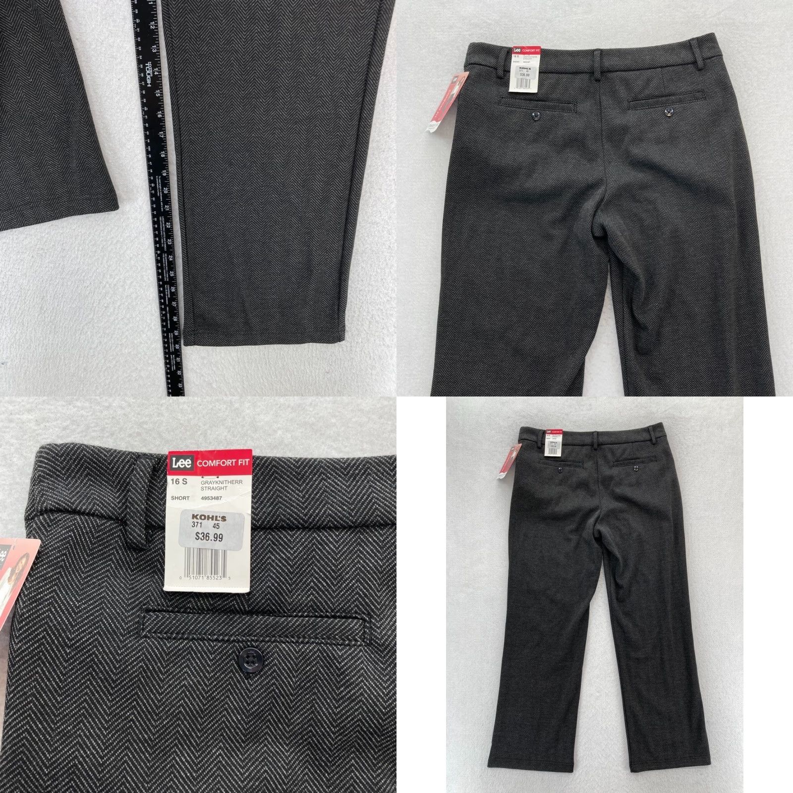 Lee Lee Comfort Fit Pants Women's 16 Short Gray Knit Stretch Fabric Straight Leg NWT Size 38" / US 16 / IT 52 - 8 Thumbnail