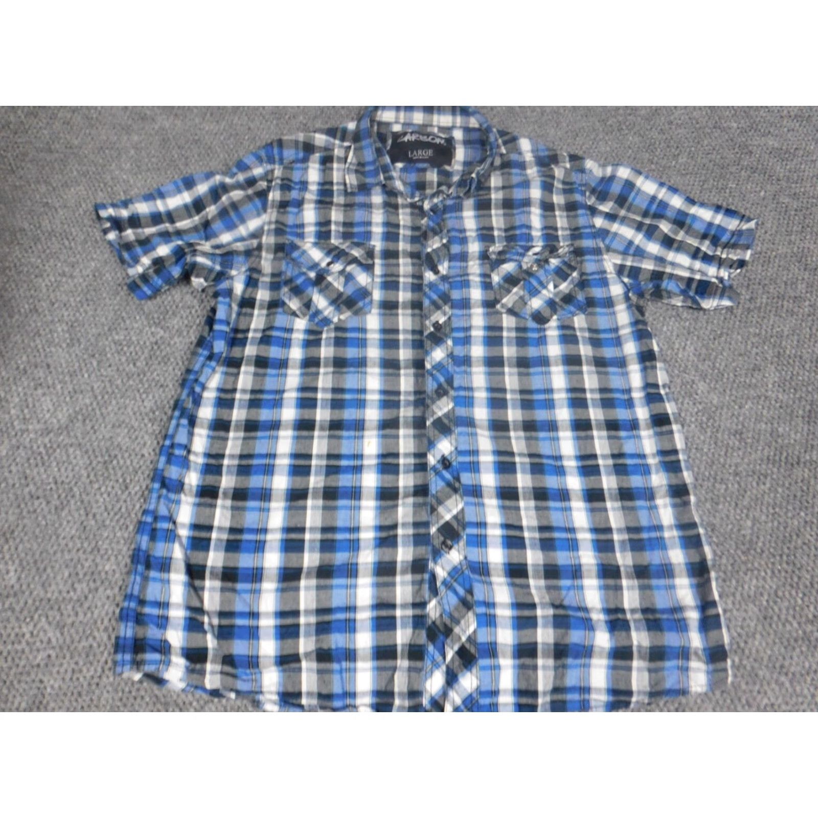 Carbon Carbon Mens Shirt L blue plaid Button-Down Short Sleeve Slim Casual Size US L / EU 52-54 / 3 - 4 Thumbnail