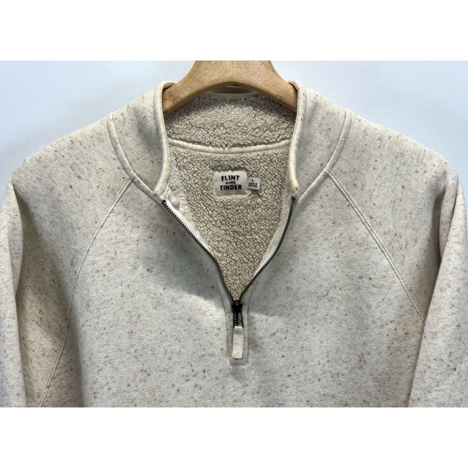 Flint And Tinder Flint and Tinder Quarter-Zip Sherpa-Lined Sweatshirt L Beige Speckled Mens Men Regular Zip Mock Neck Knit Cotton Blend Size US L / EU 52-54 / 3 - 3 Thumbnail
