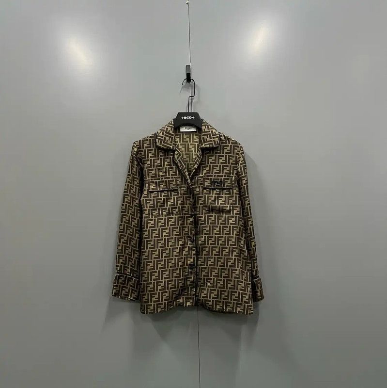 Fendi Fendi Brown Silk Logo Long Sleeve Shirt 0089 Size US M / EU 48-50 / 2 - 1 Thumbnail