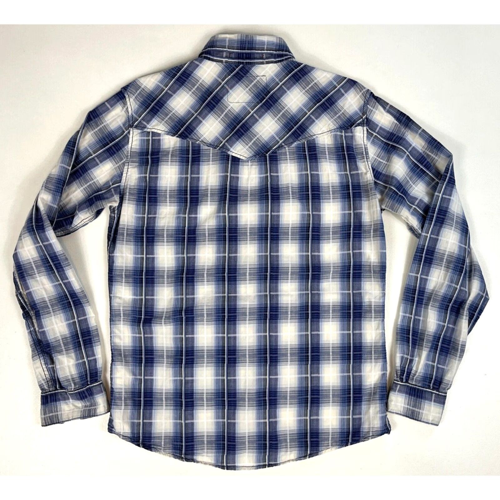 Vintage Christian Audigier Shirt Plaid Long Sleeve Button-Up Pearl Snap Western Mens M Blue Cotton Slub Pocketed Size US M / EU 48-50 / 2 - 3 Thumbnail