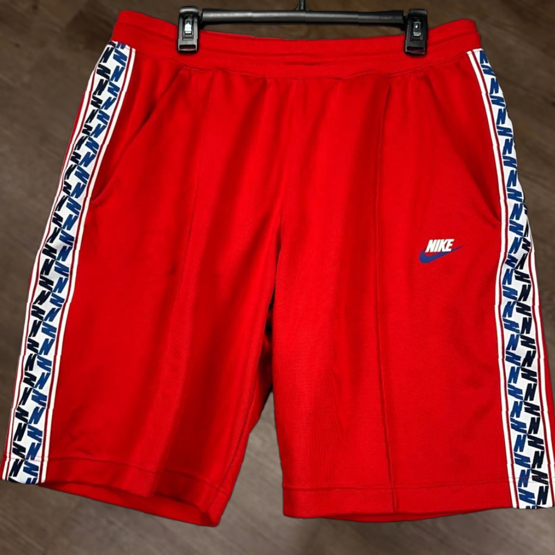 Nike Nike Taped Poly Sweat Shorts Mens XL Red Athletic Pull On Elastic Waist Pockets Size US 36 / EU 52 - 1 Thumbnail