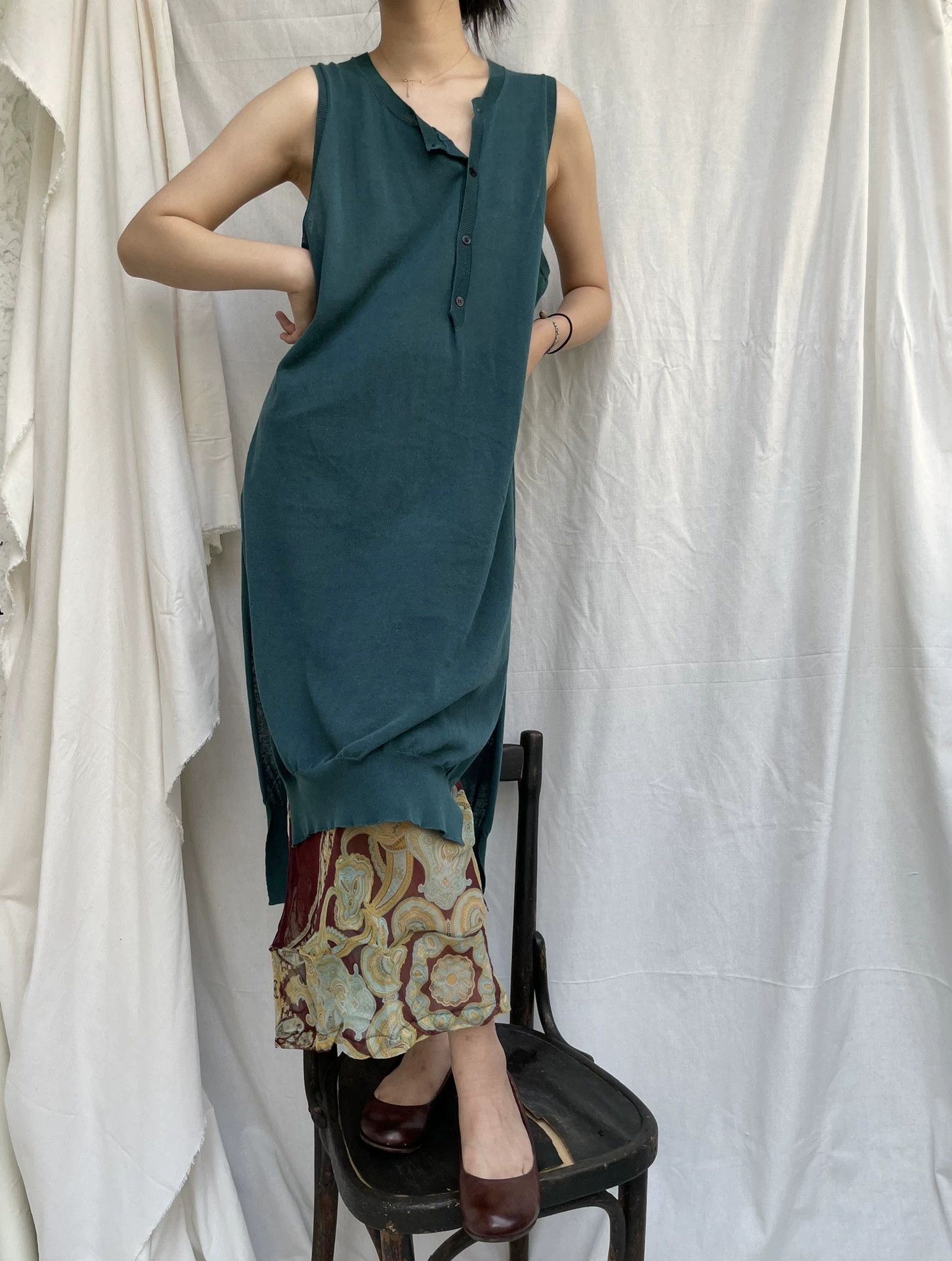 Yohji Yamamoto YOHJI YAMAMOTO 2000s Women's Silk Lake Blue Slit Dress S-M Size S / US 4 / IT 40 - 3 Thumbnail