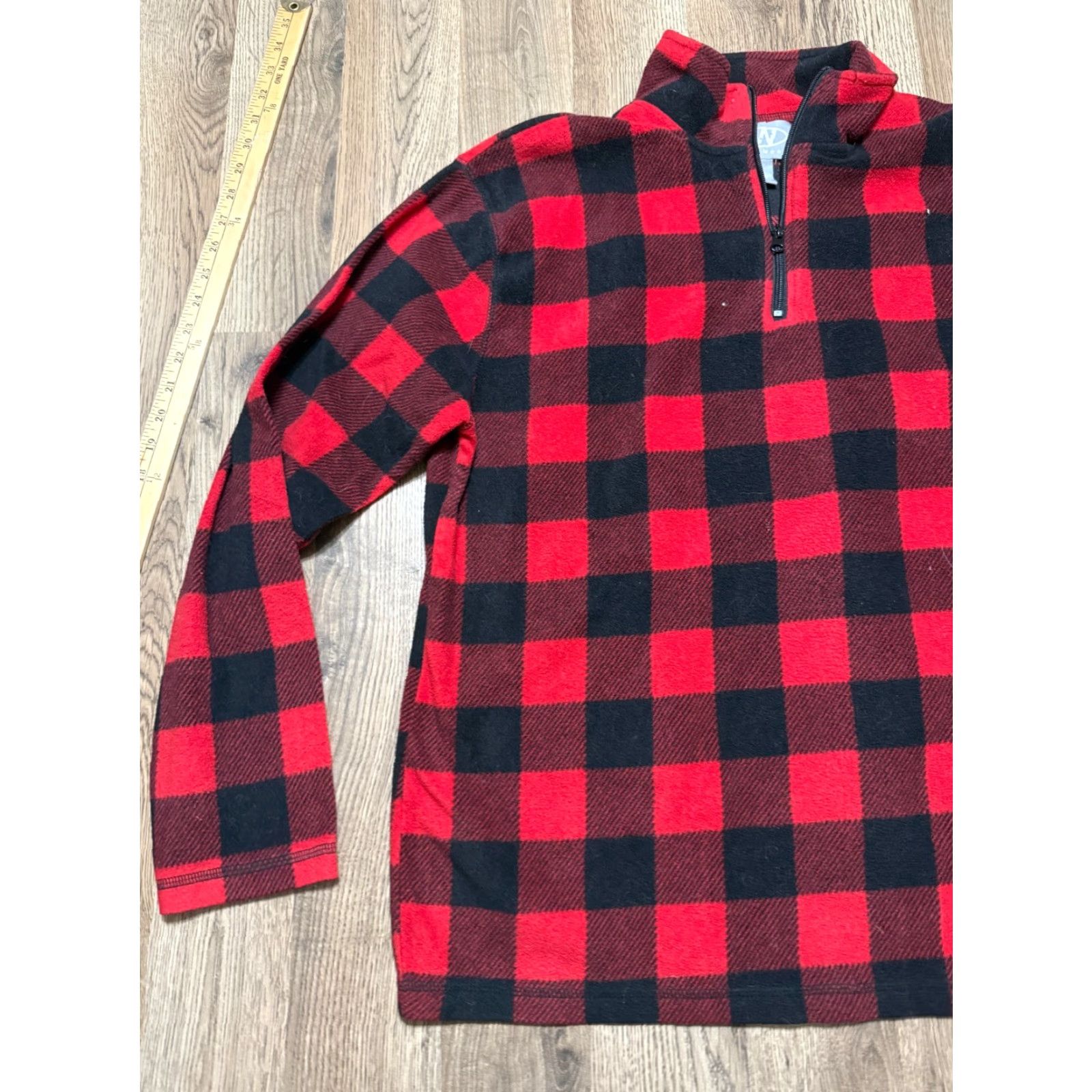 Vintage Rugged Wear Sweater Men XL Black Red Buffalo Plaid 1/4 Zipper Pullover Size US XL / EU 56 / 4 - 3 Thumbnail