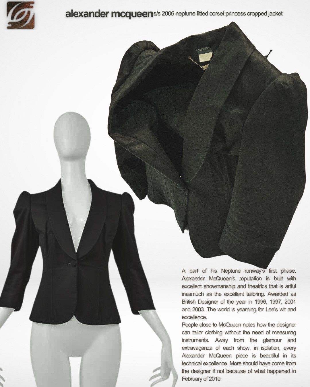 Alexander McQueen VERY RARE S/S 06 Neptune Fitted Corset Cropped Jacket Size S / US 4 / IT 40 - 1 Thumbnail