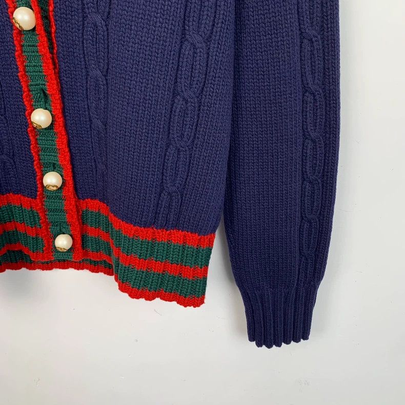 Gucci Gucci Dark blue striped bee embroidery wool knitted cardiga Size US L / EU 52-54 / 3 - 4 Thumbnail