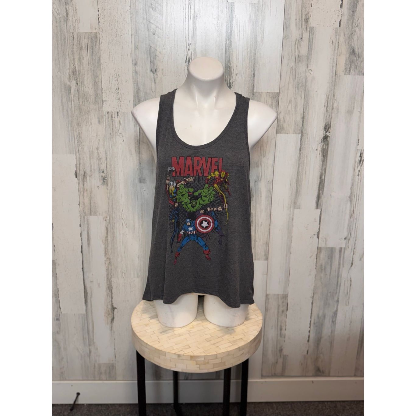 Marvel Comics Marvel Avengers Graphic Tank Top | Mighty Fine Gray Racerback Plus Size 2X Size XXL / US 16-18 / IT 52-54 - 1 Thumbnail