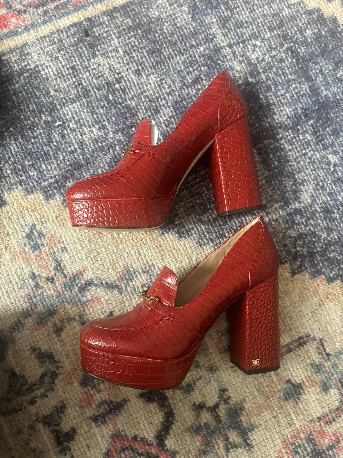 Sam Edelman Red Croc Sam Edelman Aretha Loafer Heels Size US 8.5 / IT 38.5 - 6 Thumbnail