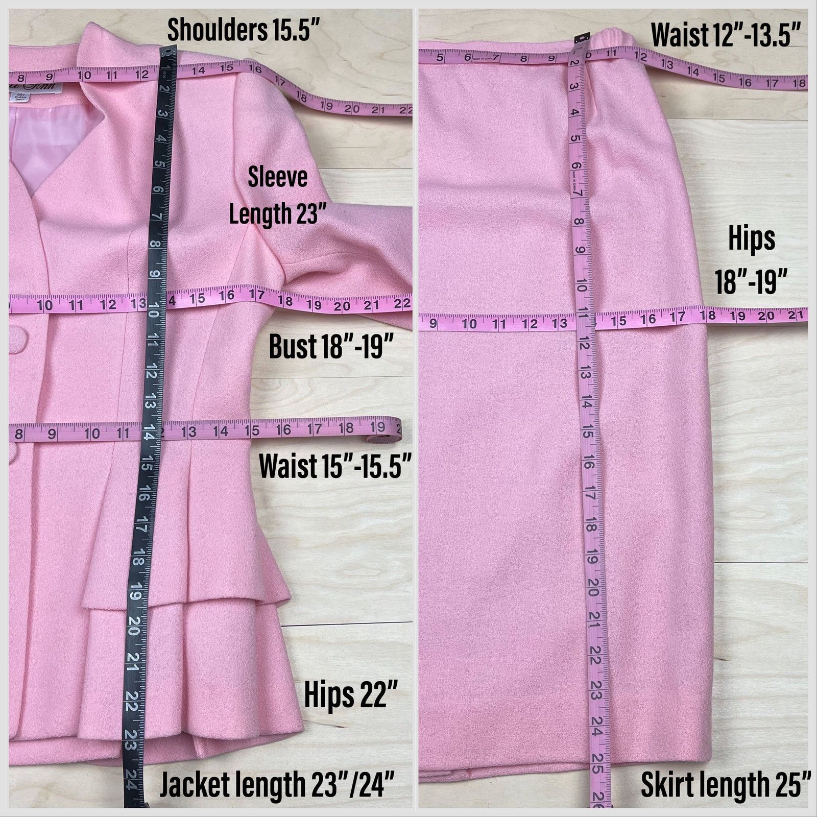 Vintage 1980s Pink Lilli Ann Peplum Jacket and Skirt Suit Set Size 26" / US 2 / IT 38 - 6 Thumbnail