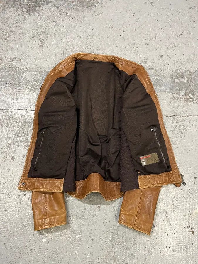 Prada 2000s Prada Brown Aged Leather Biker Jacket Size US S / EU 44-46 / 1 - 11 Thumbnail